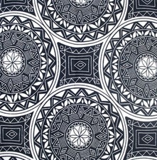 Linen Mix Fabric Navy Blue White Aztec Mosaic Print Craft Dress Fabric Material