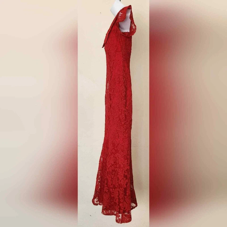 Vestido maxi formal de renda vermelha DAVID MEISTER tamanho 4 - Imagem 3 de 4