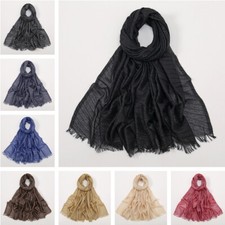 Pleated Shining Hijab Scarf Bandana Solid Color Muslim Shawls Scarves for Women