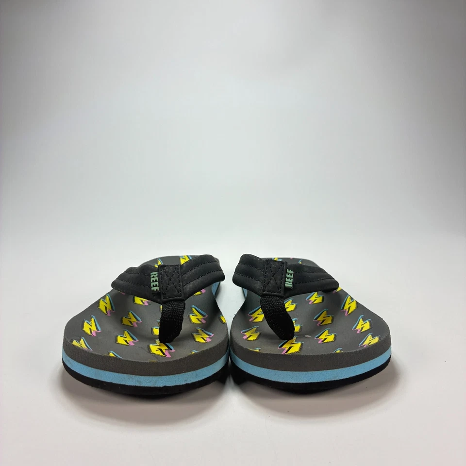 Chanclas Reef Kids Ahi Lightning Bolt Print Tanga Negra Piscina Playa Juvenil Talla 13 Foto 3 de 4