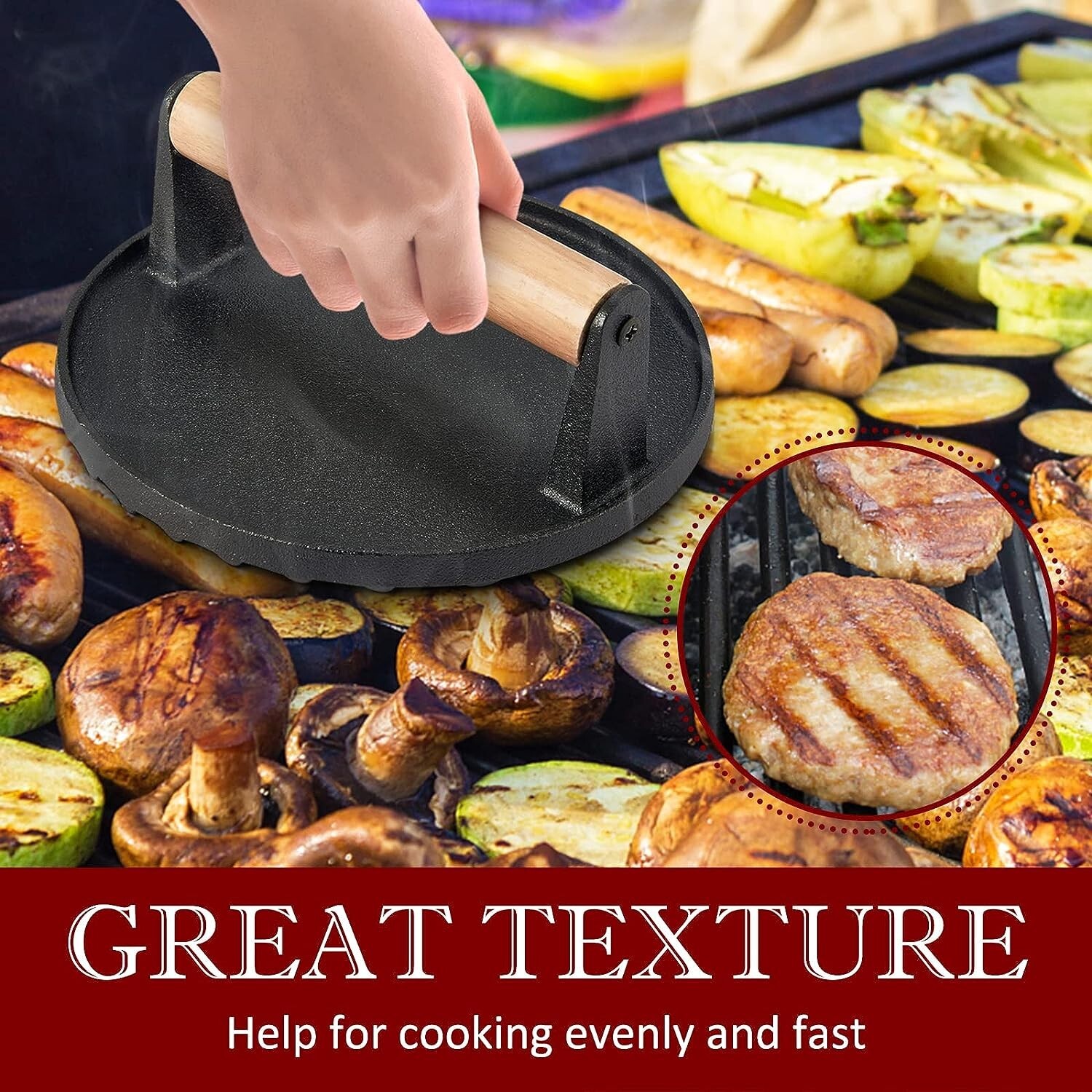 Cast Iron Grill Press Weight Steak Burger Press BBQ Meat Presser