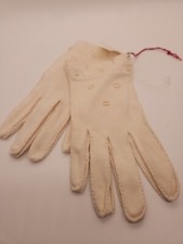 Vintage Worn White Ladies XS Gloves Embroidered Detail