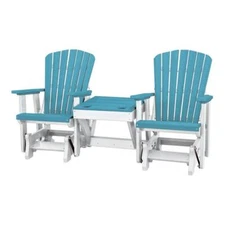 OS Home and Office Furniture Resin Double Glider w/Center Table in White/Blue