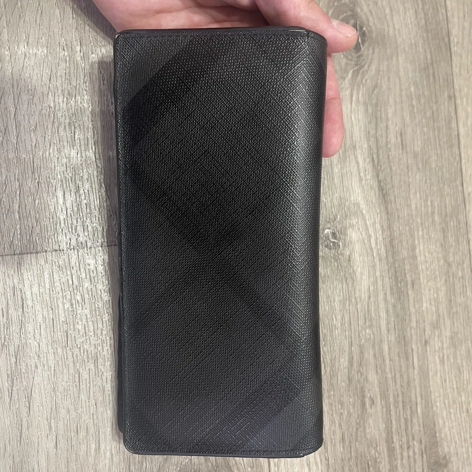 Burberry Men's Black-Gray Bifold Leather Wallet Full Set Pocket - Image 4 of 4
