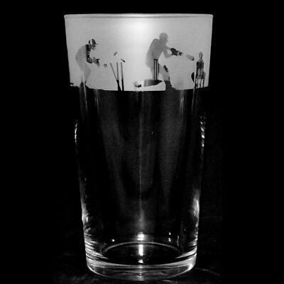Beer Pint Glass Cricket Sandblast Sport Decorated Drinking Tumbler Gift Animo