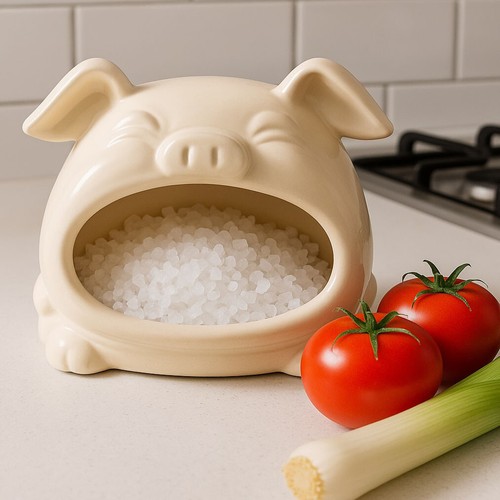 Ceramic Salt Pig Kitchen Bench Decor Dispenser Container Canister Pork Piggy Box - Picture 3 of 6