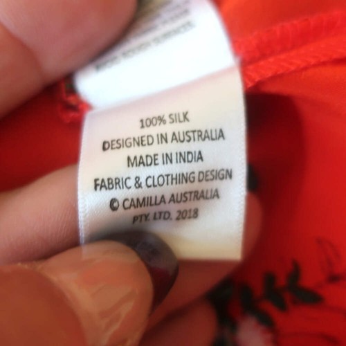 Milla by Camilla Paradise Circus Handkerchief Hem Midi Dress Red Silk Size Small - Picture 9 of 9