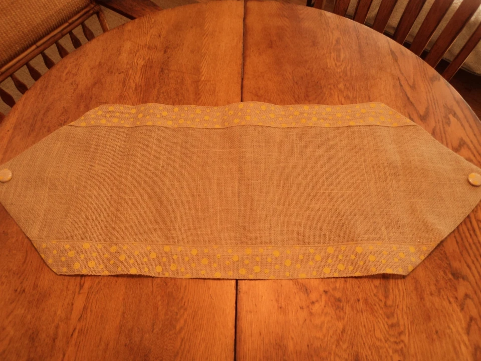 Handmade Burlap Table Runner-Natural Jute Burlap W/ YELLOW Dot Border- 42" X 14" - Image 3 of 3