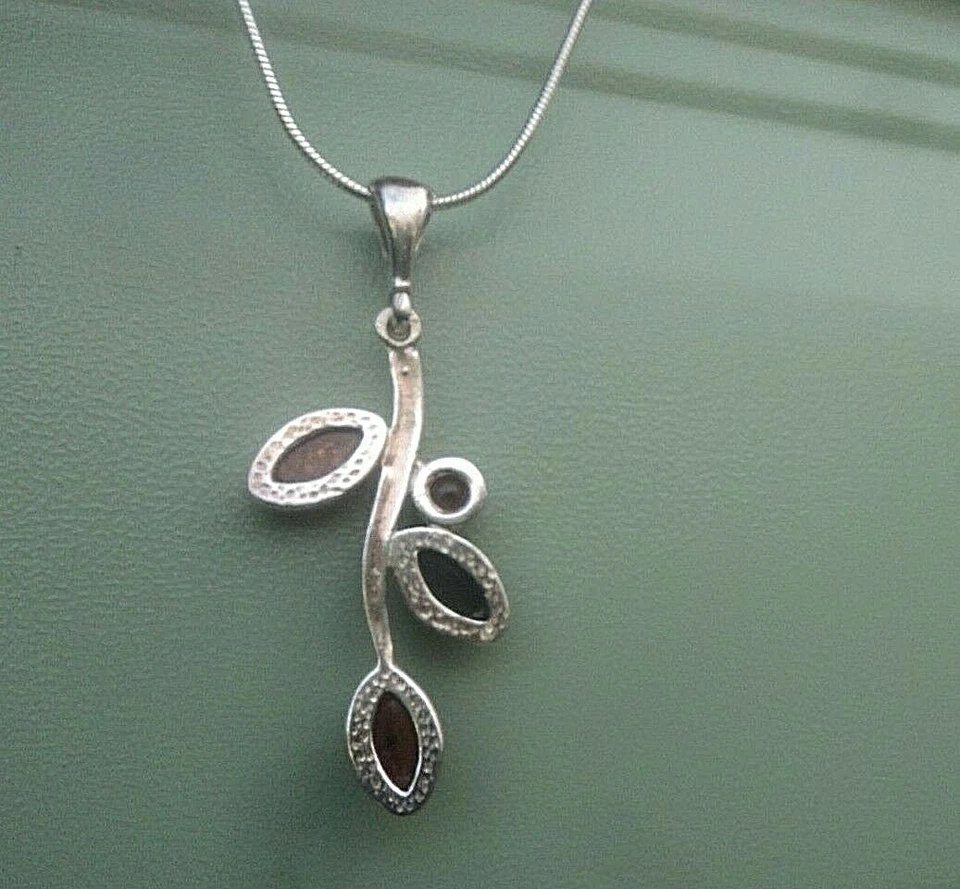 Argento Sterling E Ambra Moderno Floreale Ciondolo Collana C 2000s + Snake - Immagine 4 di 4