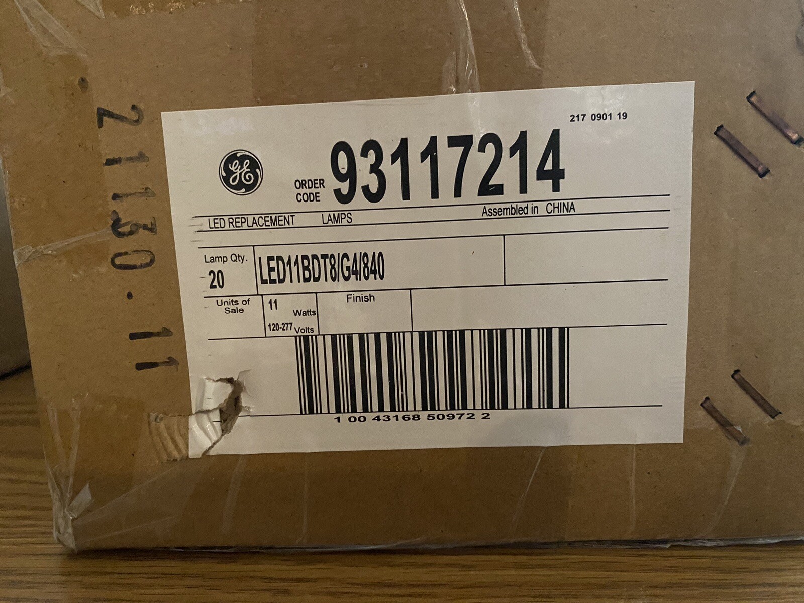 GE Direct Wire LED11BDT8/G4/840 Linear LED Bulb,T8,48"L,2Pin(G13