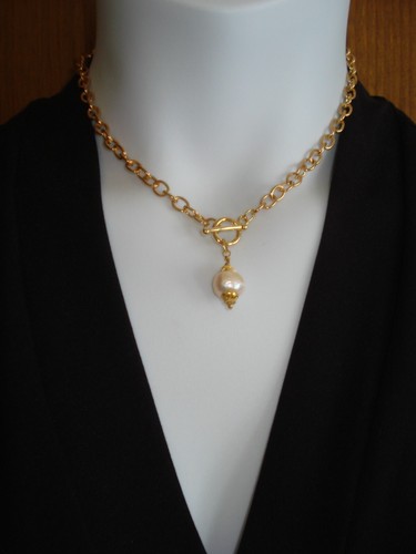 16 Zoll 12 mm Süßwasser cremige Perlen 12 mm GF Knebelverschluss GP 5x8 mm Kette Halsband - Bild 13 von 17