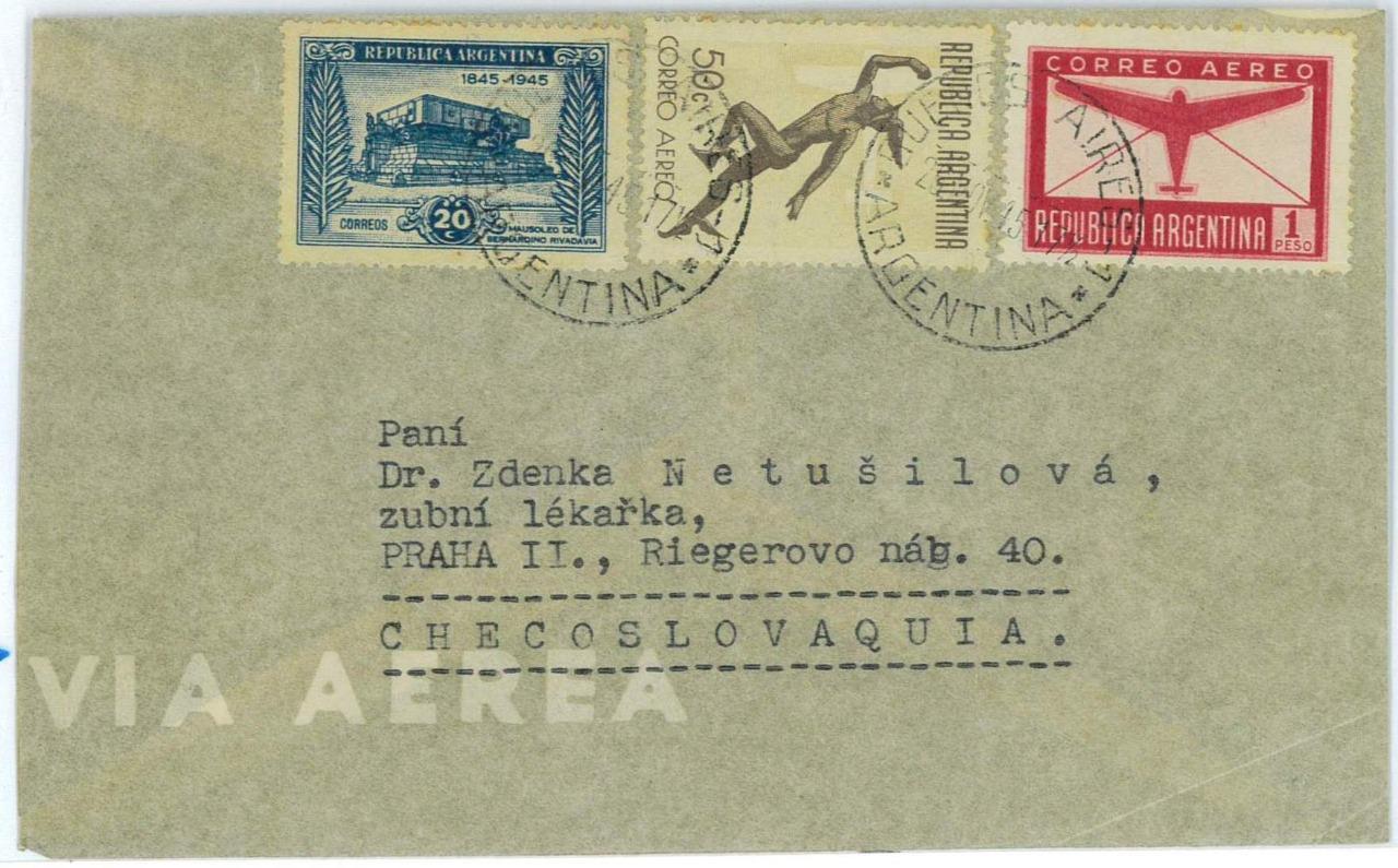 aa3042 -  ARGENTINA  - POSTAL HISTORY - Airmail  COVER to CZECHOSLOVAKIA  1945