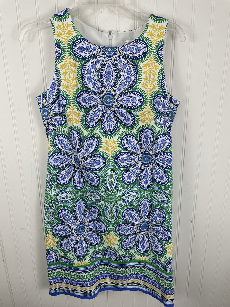london times cotton shift dress London Times Cotton Summer Sheath Dress Women's Size 4 Cotton Boho Print