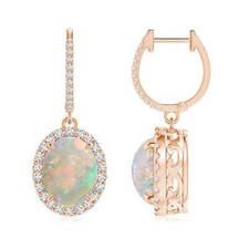 ANGARA 3.45 Ct Oval Opal Dangle Earrings with Diamond Halo in 14K Solid Gold