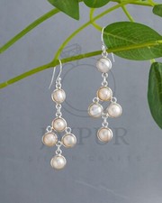 925 Sterling Silver Natural Pearl Gemstone Dangle Earring For Woman  Girls JE02