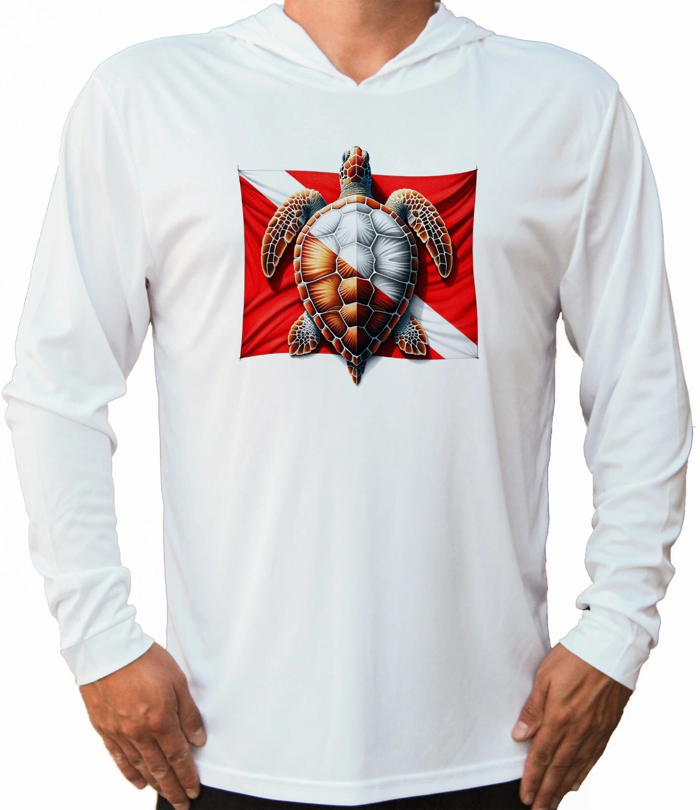 Scuba Diving Diver Flag Sea Turtle UV UPF 50 Long Sleeve T-Shirt Hood Sport