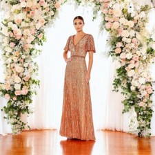 New MAC DUGGAL 5538 EMBELLISHED V-NECK BUTTERFLY SLEEVE COPPER  GOWN Size 14