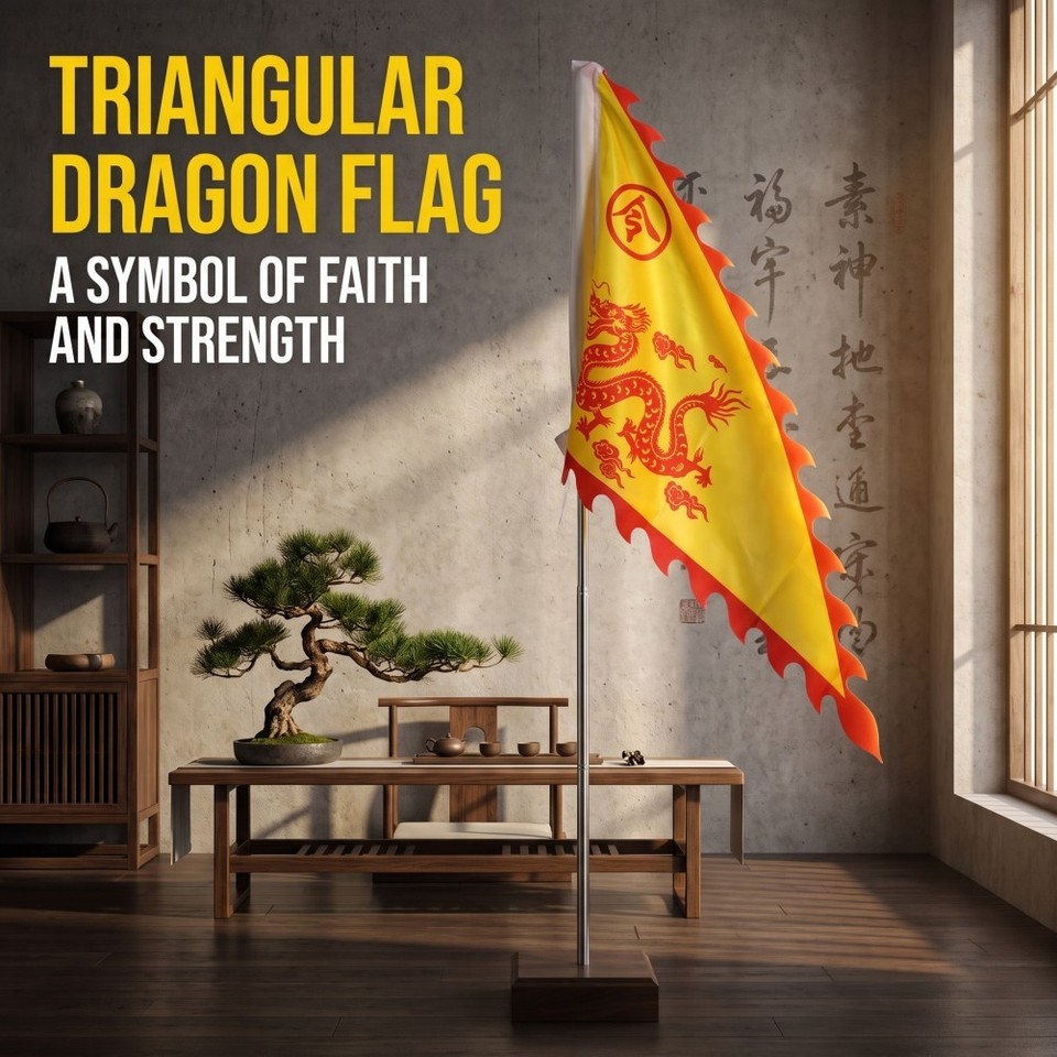 Chinese Traditional Dragon Flag, Triangle Festival Banner with Rod ...