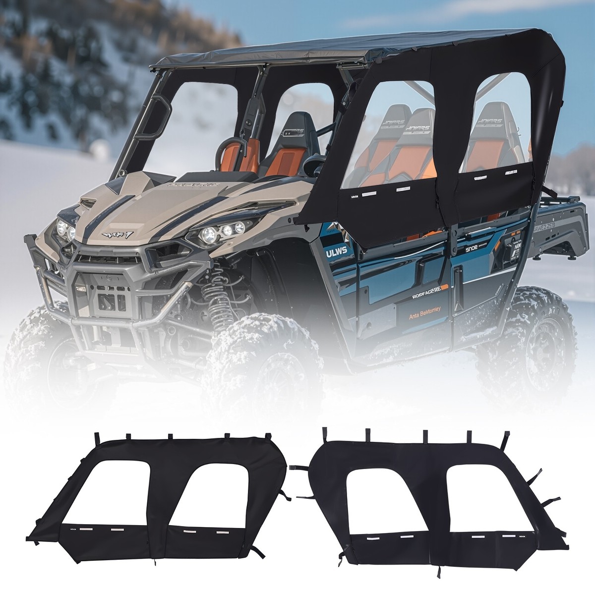 Soft UTV Cab Enclosure Upper Doors Zipper For Kawasaki Teryx4 4