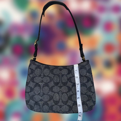 Vintage COACH Anthracite Wool & Leather Signature Monogram Small Hobo Bag | Y2K - Picture 7 of 14