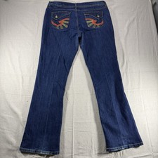 Southpole Womens Bootcut Jeans Embroidered Flap Pockets Rhinestone Y2K Size 15