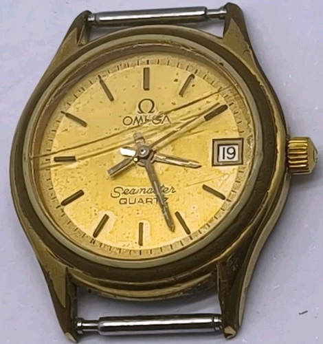 Vtg 1980s Omega Seamaster 23mm Quartz Cal 1383 Movt Runs, Face Case, No Caseback