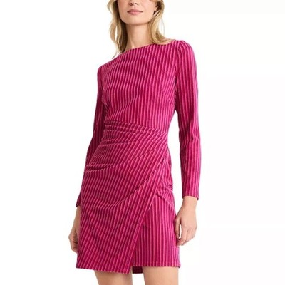 Donna Morgan Women Dress Size 10 Pink Striped Velvet Faux-Wrap NWT