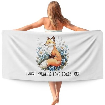 I Just Freaking Love Foxs Ok Beach Towel, Funny Fox Beach Towels Oversized 