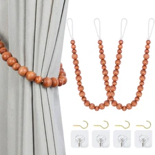 Wood Bead Curtain Tiebacks,  Set of 2 Curtain Holdbacks for Thin or Thick Window