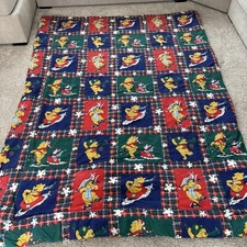 Vtg Disney Winnie The Pooh Piglet Christmas Flannel Twin Comforter 84x61” RARE