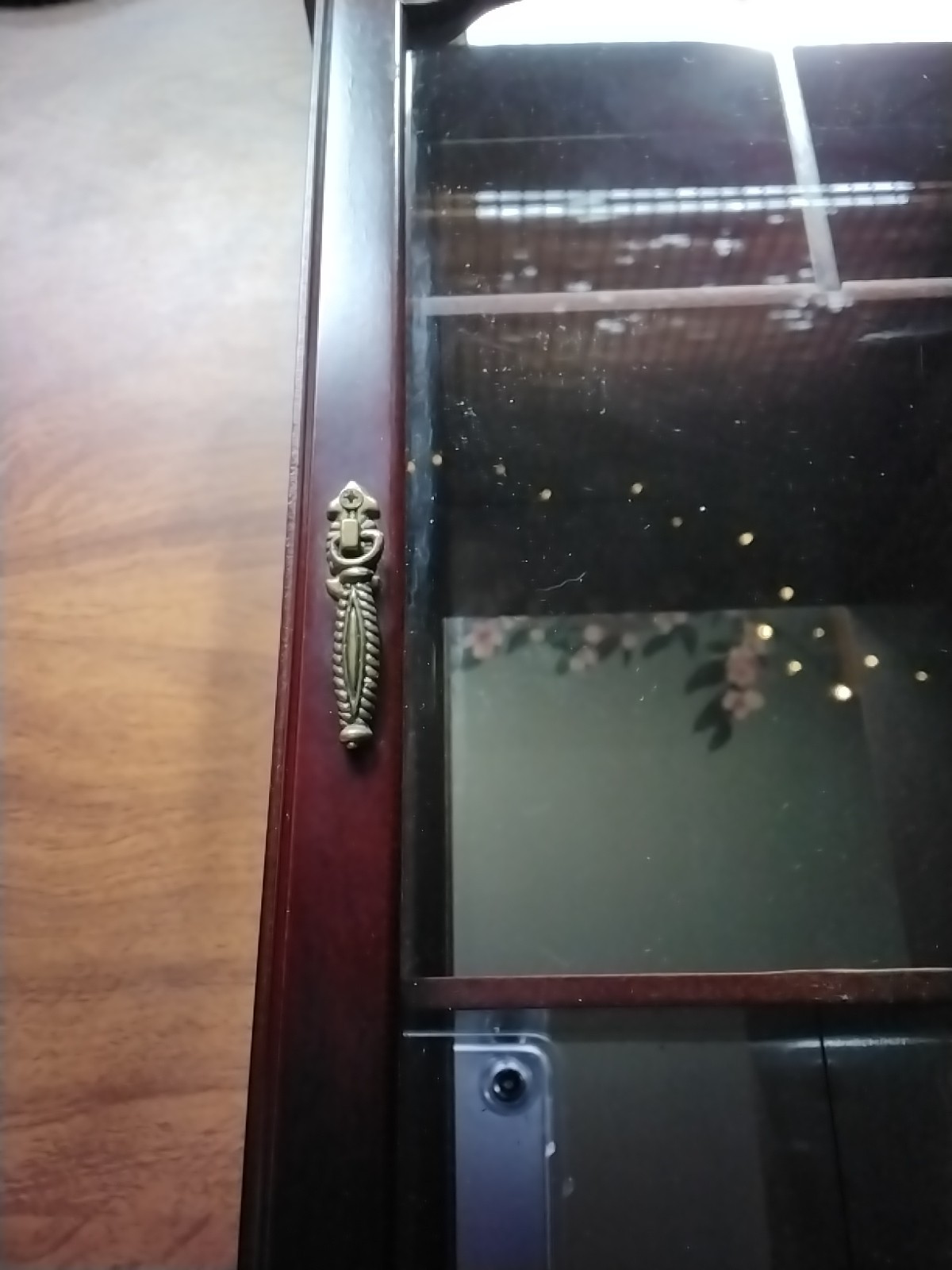 Vintage Victorian Cherry Wood and Glass Wall Display Case Curio Cabinet Mirrored