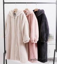 Womens Loose Fit Hooded Mid Long Parka Faux Fur Casual Jacket Zip Coats Outwear