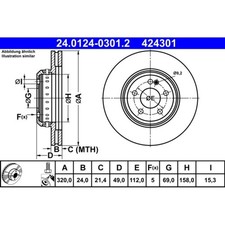 Bremsscheibe ATE 24.0124-0301.2 (2 Stk.) für Mercedes-Benz C Bremsscheibe ATE 24.0124-0301.2 (2 Stk.) für Mercedes-Benz C