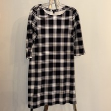 Talbots Petite Black White Plaid Mock Neck Long Sleeve Dress Sz SP