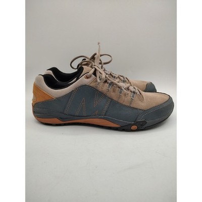 Merrell Mens Hiking Shoes Suede Mesh Low Top Select Grip Tan Blue Orange Sneaker