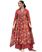 GoSriKi Women's Rayon Blend Anarkali Printed Kurta with Palazzo  Dupatta CI...