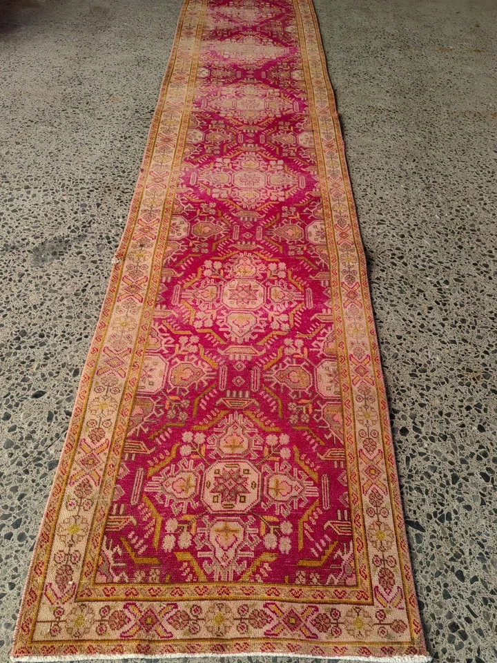 Vintage Hand Knotted Oushak runner ,Turkish Runner rug wool runner boho runner - Image 2 of 4