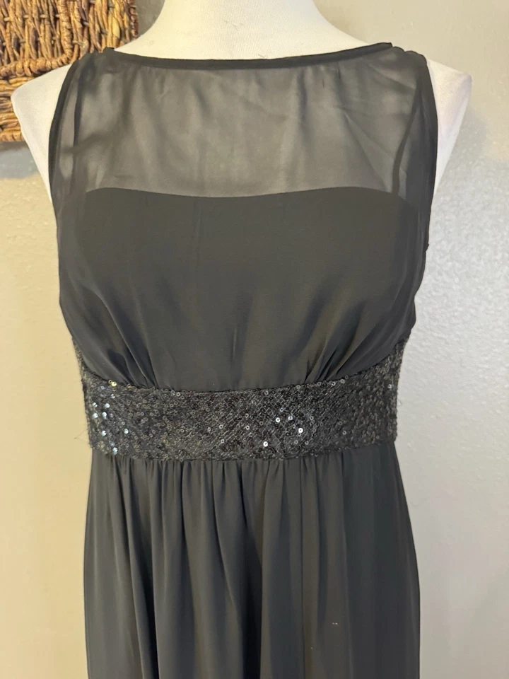 Vestido Formal Chaps 6 Negro Lentejuelas Gasa Noche Maxi Boda Crucero Fiesta NUEVO Foto 4 de 4