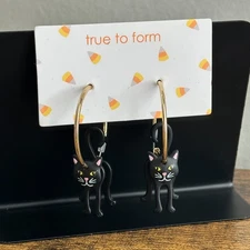 New True to Form Black Cat Gold Hoop Earrings Jewelry Halloween Cute Women