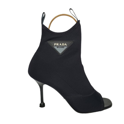 Prada Neoprene Pointed Open Toe Black Ankle Sock 90 Boots EU 37 US 7