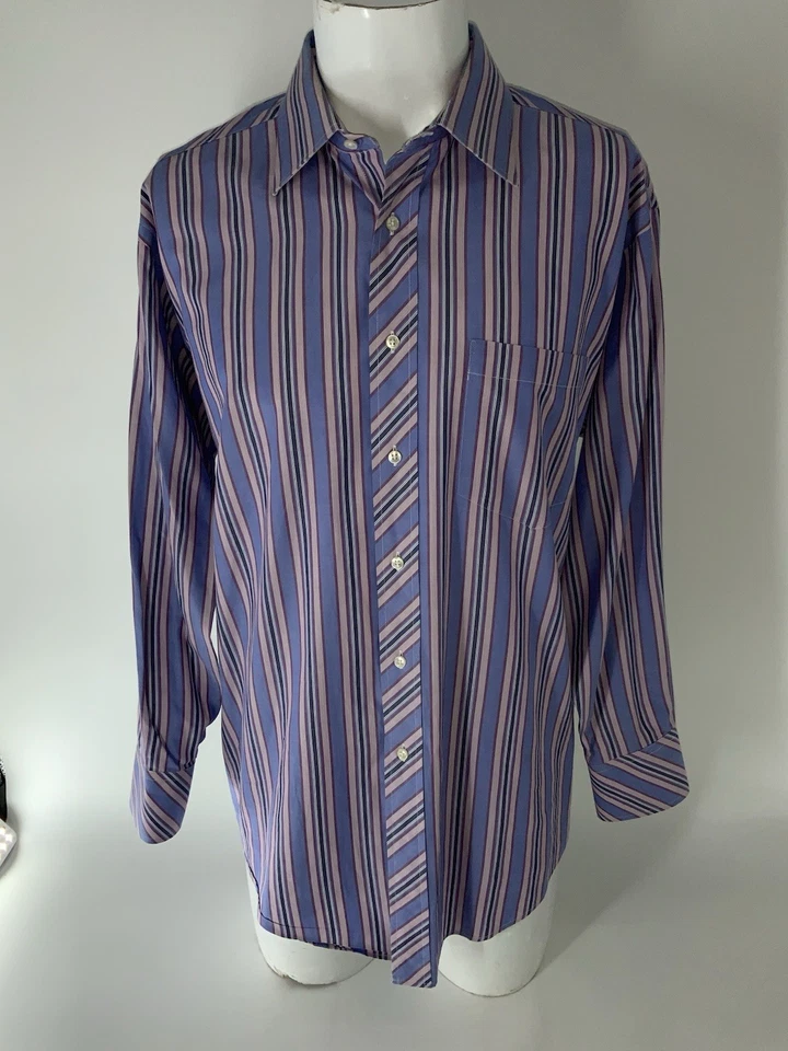 Camisa de Vestir Ted Baker London 16.5 32 Azul Púrpura Rayas Algodón Canadá YGI Q5-22 Foto 2 de 4