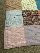 Patchwork Tie Block Quilt Large Floral Cottage Hand Made 82x70