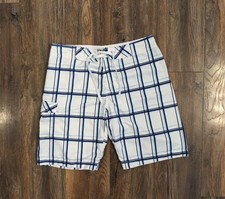 Old Navy Swim Trunks Board Shorts Sz. M White  Blue W/ Cargo Pocket Preepy