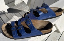 Birkenstock Florida Womens Size 6 Blue, Three Strap Slip On Sandals