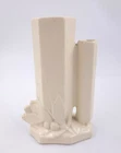 McCoy Double Bud Vase WHITE GLAZE Berries Leaves Vintage 1940's 8" Tall