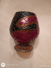 Multicolor Mosaic Round Glass Candle Holder w/ Metal Base for Tea Light/Votive