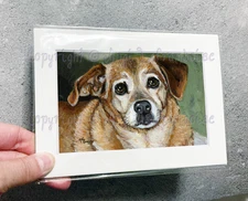 Big-Eyed Baby Dog Portrait Art HAND-HIGHLIGHTED 5x7" MATTED Print
