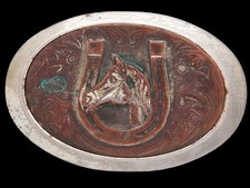 KE23117 VINTAGE 1970s WESTERN STYLE HORSE HORSESHOE BELT BUCKLE