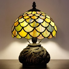 Small Tiffany Lamp Mini Stained Glass Table Lamp Yellow Fish Scale Style Tiff...