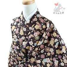 Nyankotei Ni33 Kimono Washable Synthetic Fiber Purple Floral Used Japan